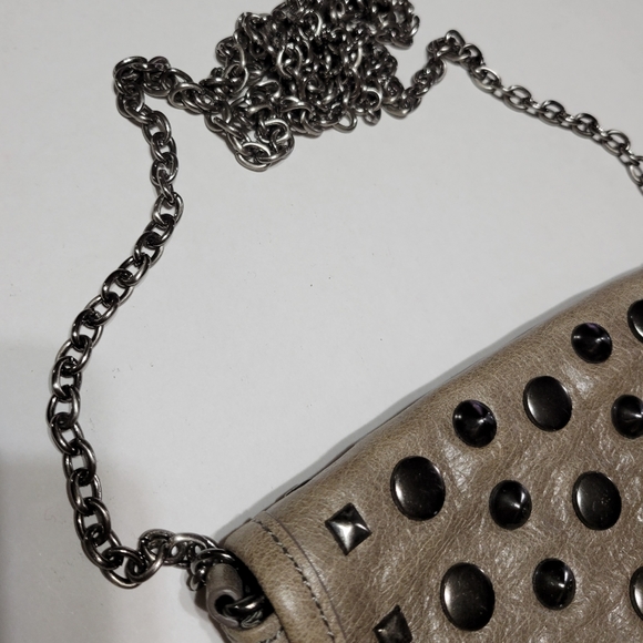 BCBGMAXAZRIA Leather Chain Strap Crossbody bag with Studs Brown Small - Picture 3 of 8